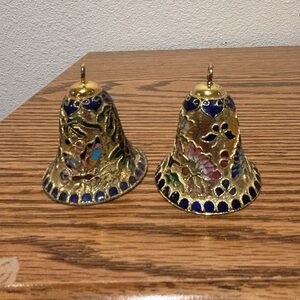 Elegant Gold and Blue Cloisonné Glass  Bells